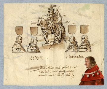 39512 Schets van St. Maarten te paard terwijl hij een deel van zijn mantel afsnijdt voor de bedelaar, met aan ...